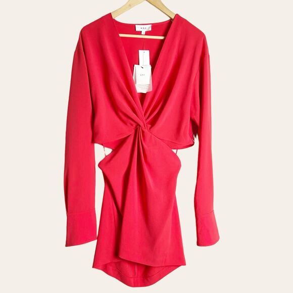 A.L.C. Zoey Red Cutout Twist Front Long Sleeve Mini Dress Size 10 - Picture 4 of 13